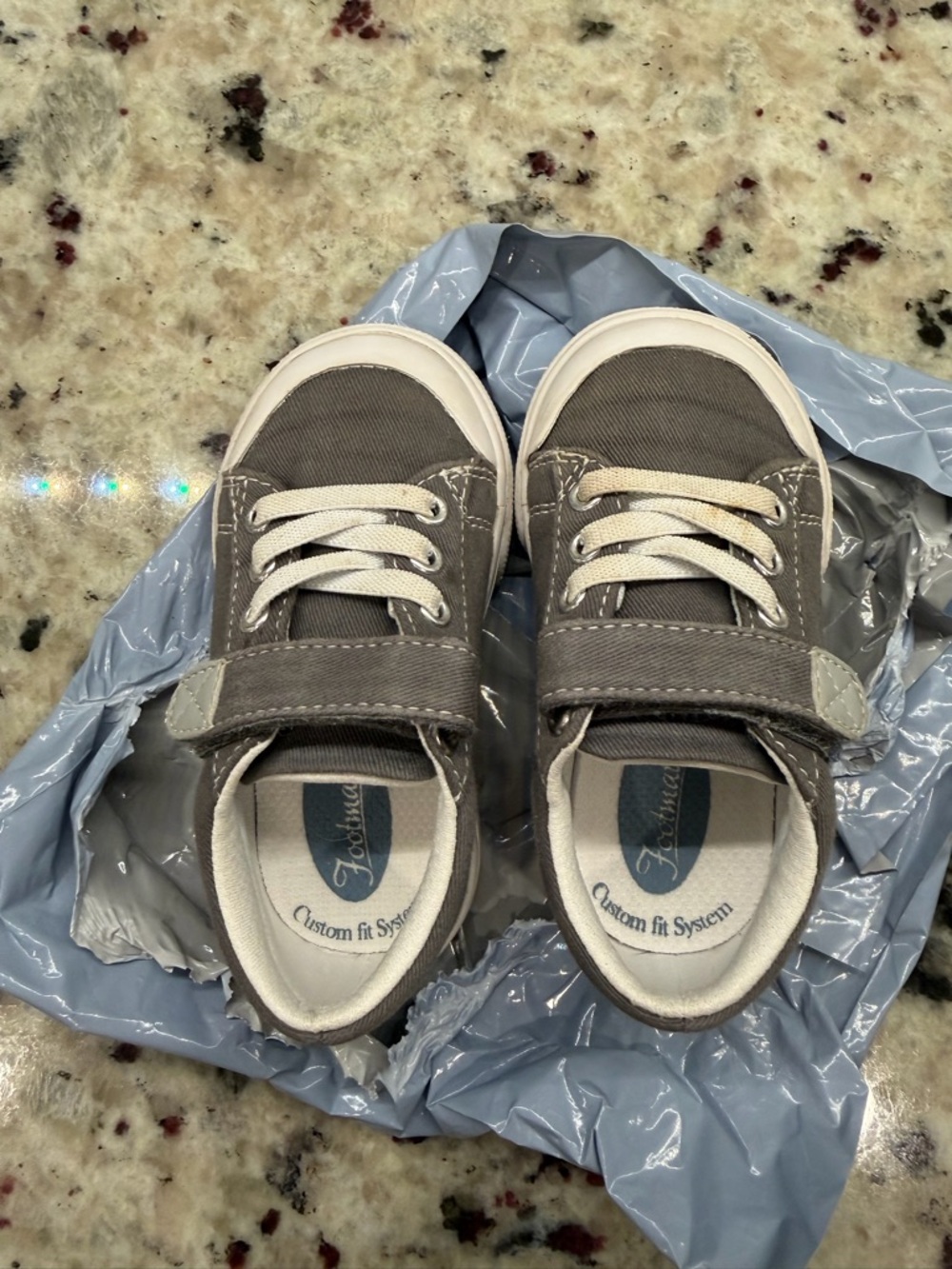 FootMates Grey and White Kids Canvas Sneakers with Hook-and-Loop Strap
